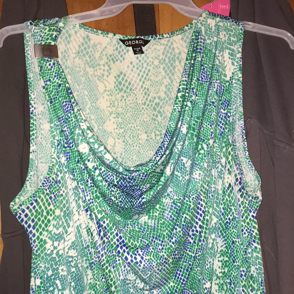 Blue and white snake skin printed sleeveless shirt